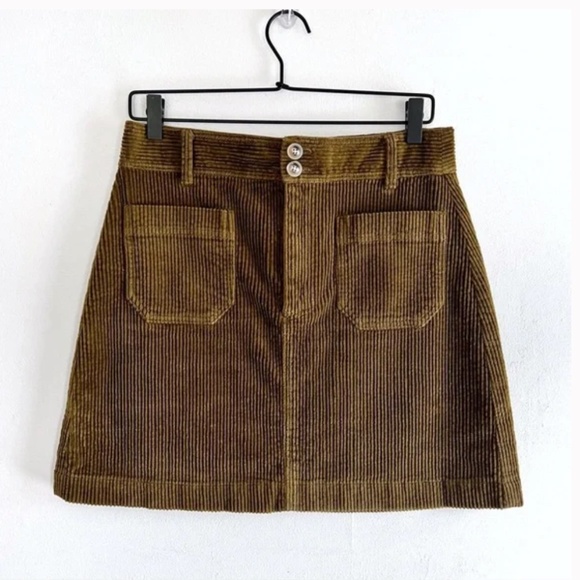 Madewell Dresses & Skirts - Madewell Corduroy A-Line Front pocket Mini Skirt front  in Olive  Green - 4